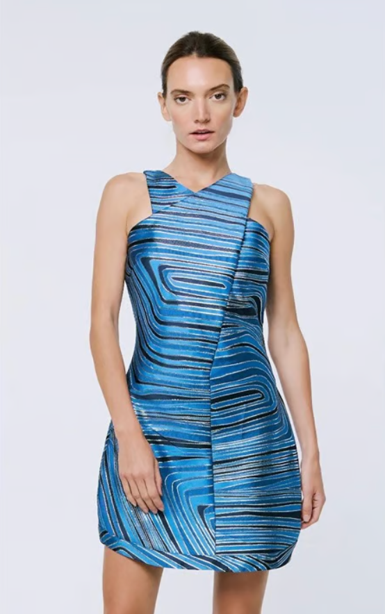 CELESTE METALLIC WAVE MINI DRESS IN BLUE