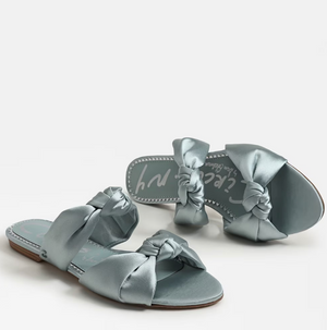 CIRCUS BY SAM EDELMAN MARISSA FLAT SANDAL IN BLUE HAZE SATIN
