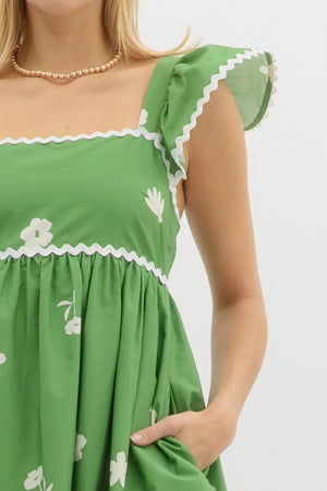 PATRICK EMPIRE WAIST MINI DRESS IN GREEN