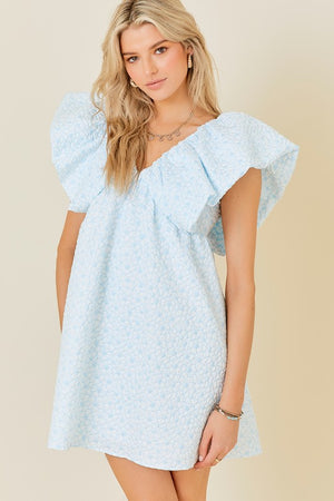 EMMY JACQUARD MINI DRESS IN LIGHT BLUE