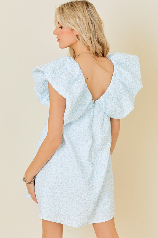 EMMY JACQUARD MINI DRESS IN LIGHT BLUE