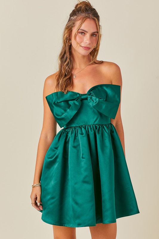 GINGER STRAPLESS MINI DRESS IN DARK GREEN