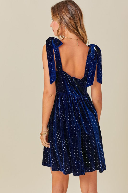JODIE VELVET MINI DRESS IN NAVY
