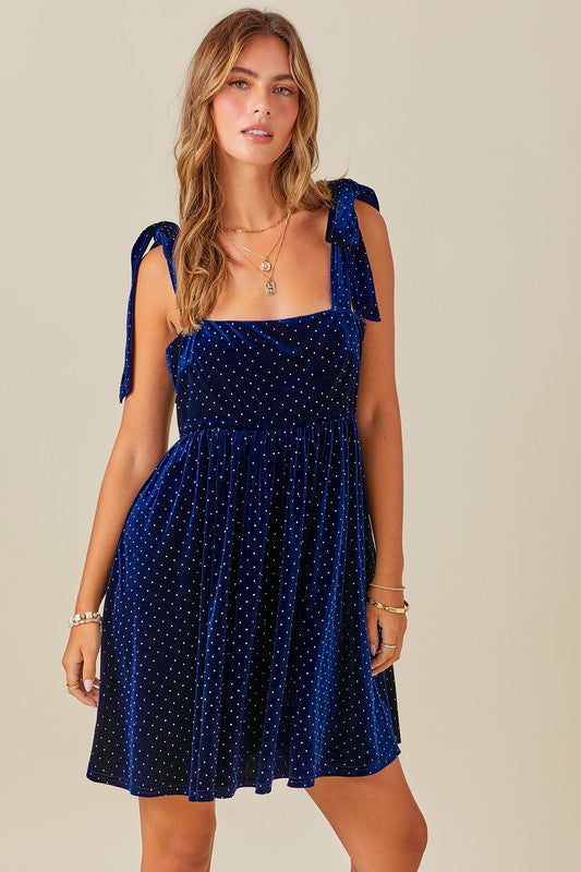JODIE VELVET MINI DRESS IN NAVY