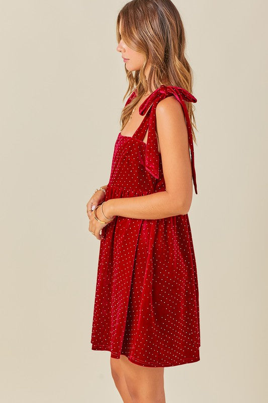 JODIE VELVET MINI DRESS IN RED