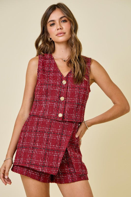 JULIETTE TWEED SET IN BURGUNDY