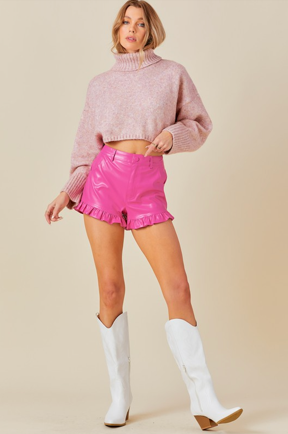 MANDY CROPPED SWEATER IN MARLED MAUVE