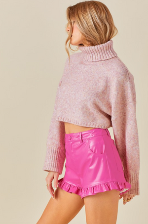 MANDY CROPPED SWEATER IN MARLED MAUVE