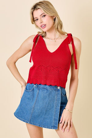RUBY KNIT TIE TANK IN RED