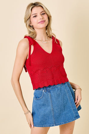 RUBY KNIT TIE TANK IN RED