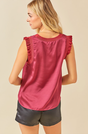 WENDY RIBBED SATIN TOP IN MAROON