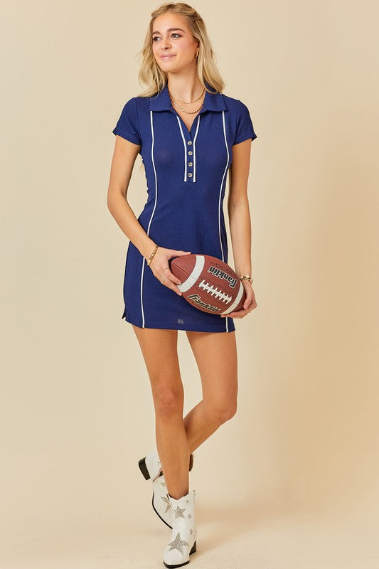 FOX FITTED A LINE DRESS IN NAVY