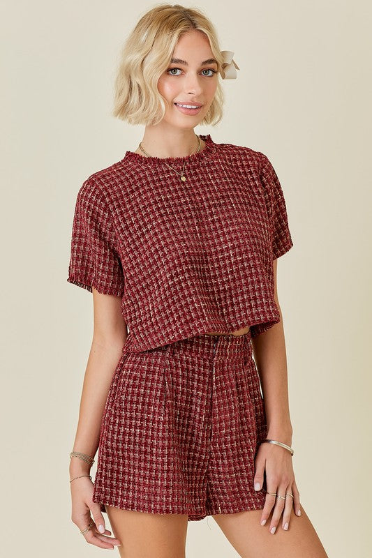 GOLDIE BOXIE CROP TOP IN BURGUNDY