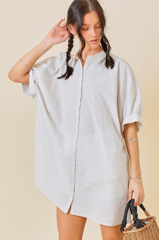 HENRY OVERSIZED BUTTON DOWN DRESS IN TAUPE