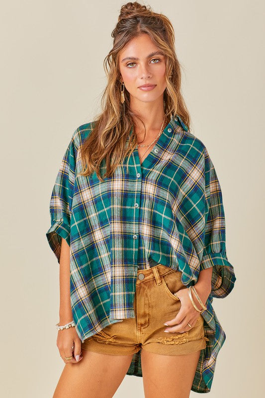JENNINGS PLAID FLANNEL TOP IN GREEN