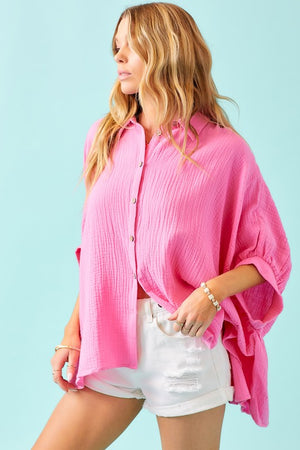 TAYLOR FLOWY BUTTON UP IN BUBBLE GUM