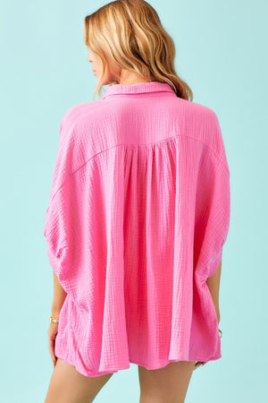 TAYLOR FLOWY BUTTON UP IN BUBBLE GUM