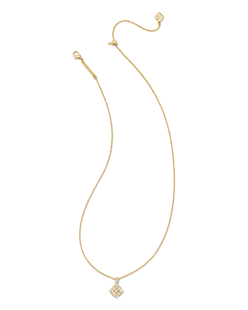 KENDRA SCOTT DIRA CRYSTAL PENDANT NECKLACE IN GOLD WHITE CRYSTAL