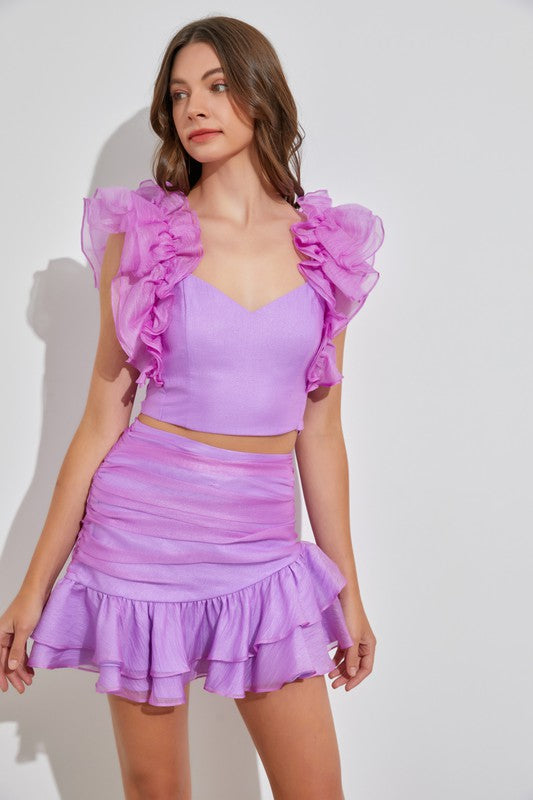ELISA RUFFLE TOP IN PINK ORCHID