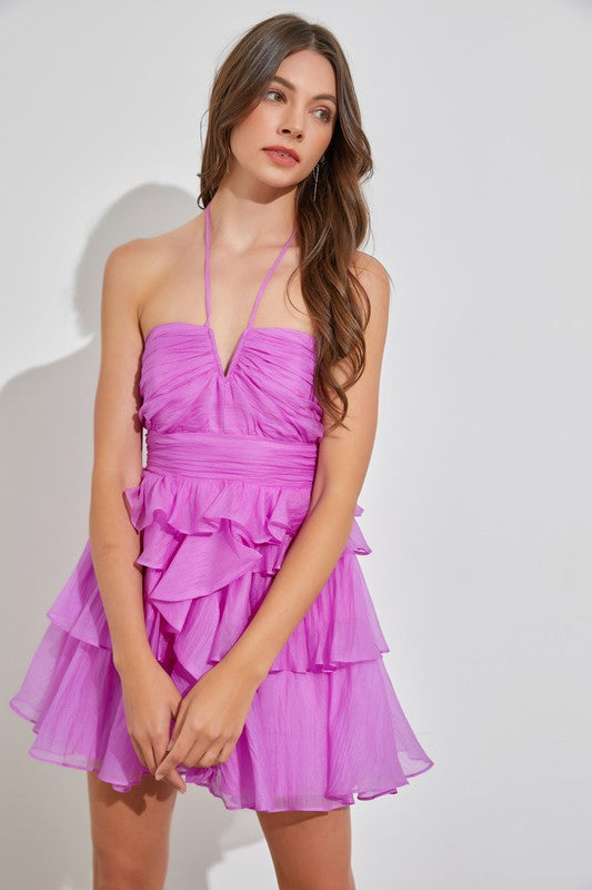MIRA RUFFLE DRESS IN PINK ORCHID