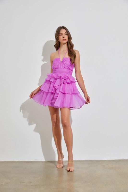 MIRA RUFFLE DRESS IN PINK ORCHID