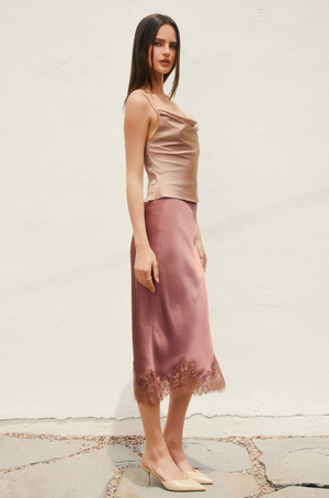 COLETTE LACE TRIM MIDI SKIRT IN ROSE DAWN