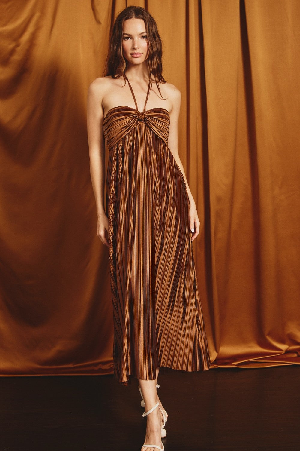 JESSICA MAXI DRESS IN SHIMMER BROWN