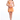 Woman wearing a strapless dress with floral patterns on a white background