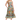 Woman wearing a floral strapless dress on a white background
