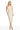 Woman wearing a strapless white dress on a white background