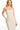 Woman wearing a strapless white dress on a white background