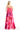 Woman wearing a strapless floral dress on a white background
