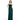 Woman wearing a strapless pleated gown in pine green.