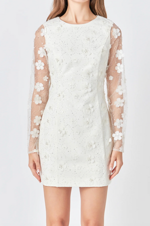 ENDLESS ROSE BEADED FLORAL MINI DRESS IN CREAM