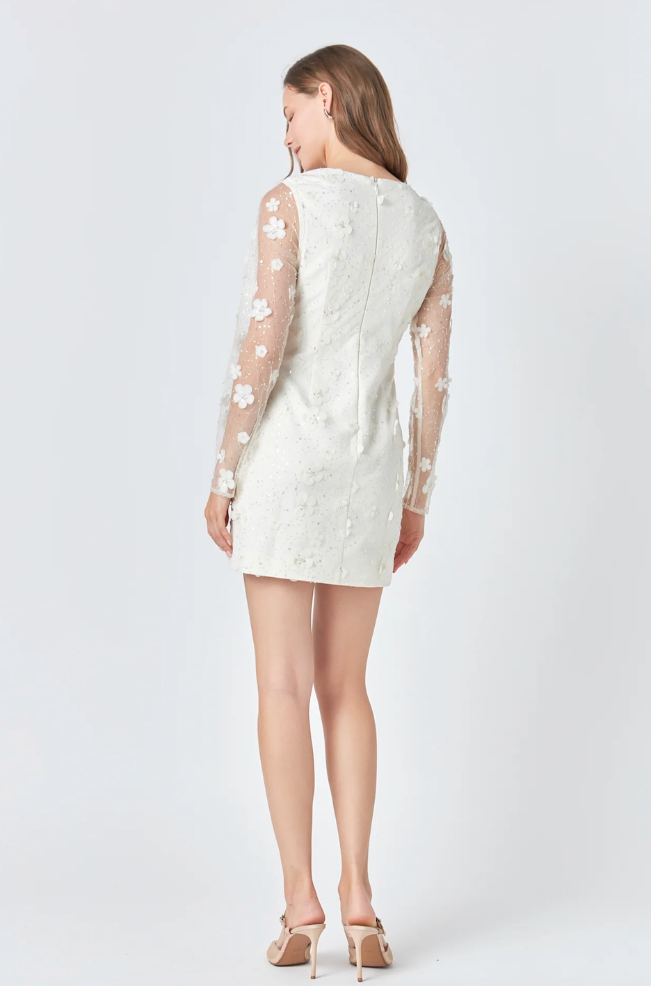 ENDLESS ROSE BEADED FLORAL MINI DRESS IN CREAM