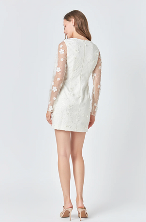 ENDLESS ROSE BEADED FLORAL MINI DRESS IN CREAM