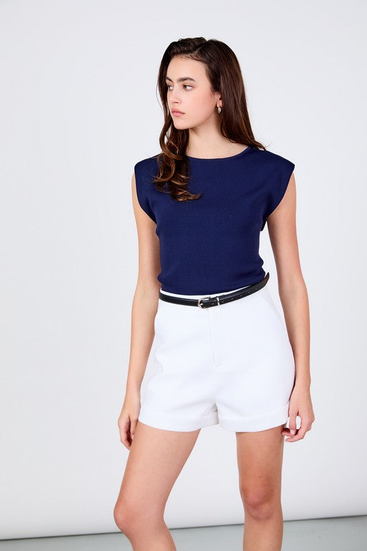 CLAIRE CAP SLEEVE TOP IN NAVY