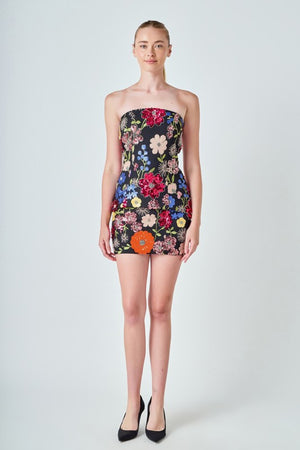ENDLESS ROSE EDEN FLORAL SEQUIN MINI DRESS ON BLACK
