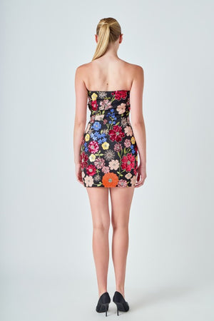 ENDLESS ROSE EDEN FLORAL SEQUIN MINI DRESS ON BLACK