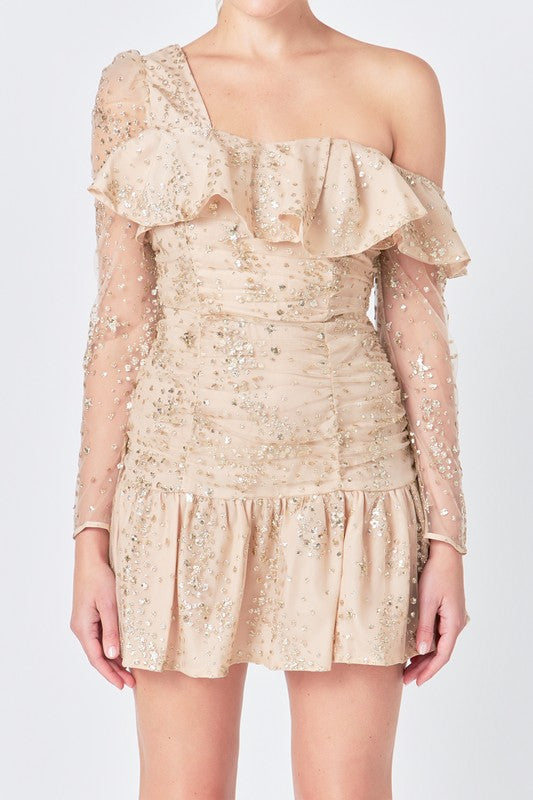 ELIZA ONE SHOULDER MINI DRESS IN NUDE
