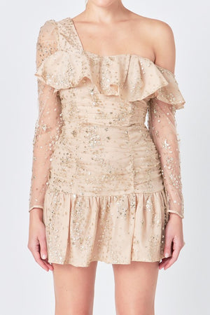ELIZA ONE SHOULDER MINI DRESS IN NUDE