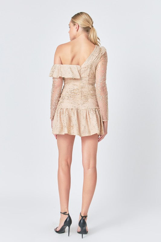 ELIZA ONE SHOULDER MINI DRESS IN NUDE