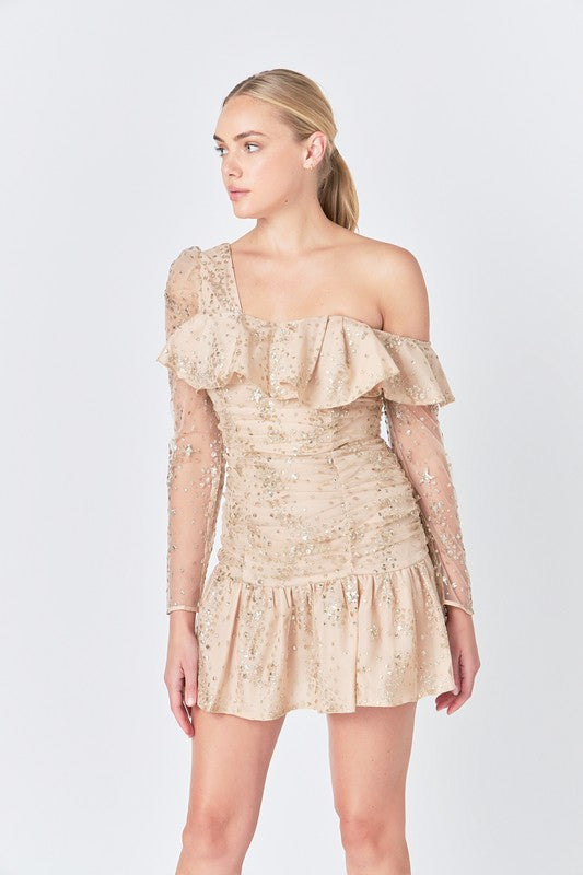 ELIZA ONE SHOULDER MINI DRESS IN NUDE