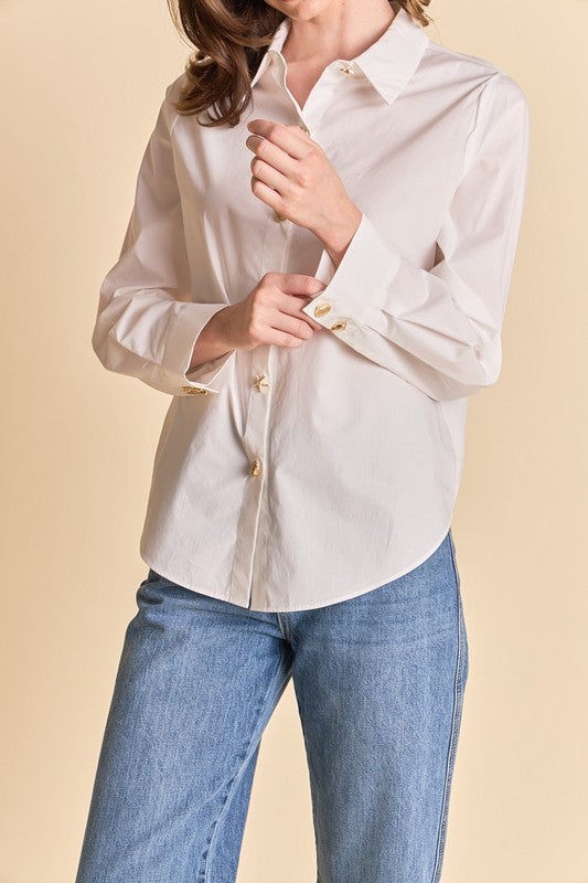 ENDLESS ROSE HARPER CLASSIC BUTTON UP IN WHITE