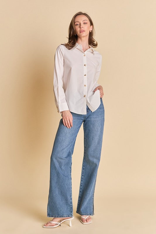 ENDLESS ROSE HARPER CLASSIC BUTTON UP IN WHITE