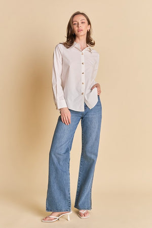ENDLESS ROSE HARPER CLASSIC BUTTON UP IN WHITE