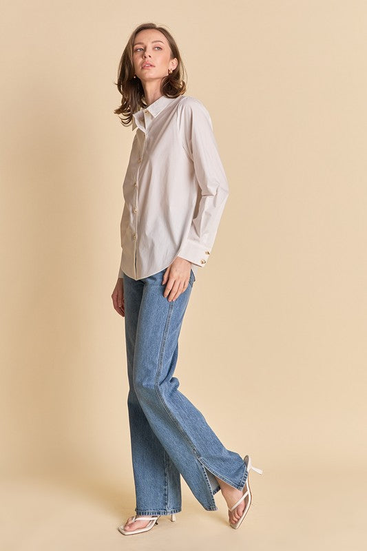 ENDLESS ROSE HARPER CLASSIC BUTTON UP IN WHITE
