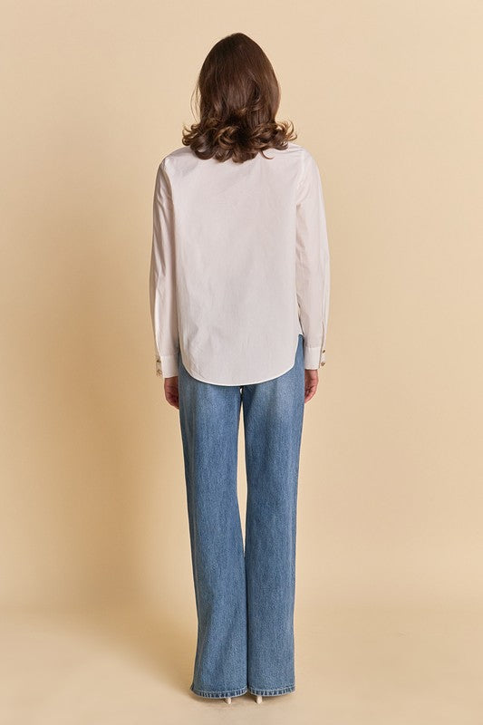 ENDLESS ROSE HARPER CLASSIC BUTTON UP IN WHITE