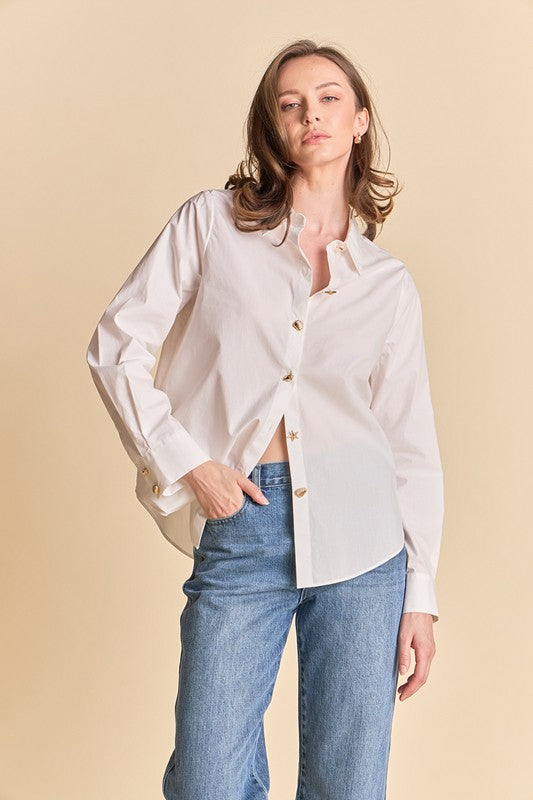ENDLESS ROSE HARPER CLASSIC BUTTON UP IN WHITE