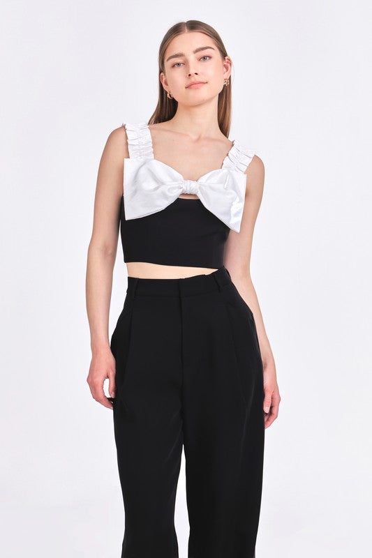 LANCE BLACK CROP TOP WITH BOW DETAIL